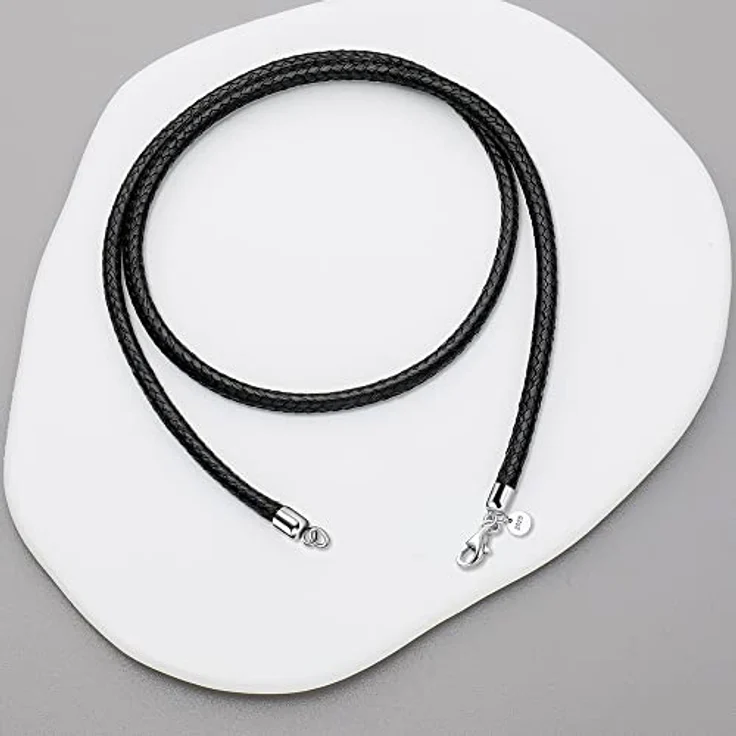 Viwind Lederkette 925 Silber Verschluss, geflochtene Kunstleder Halskette 2,5mm breit für Damen und Herren, wahlweise 45-60cm in Schwarz, ideal für Anhänger und DIY Schmuck – Bild 5
