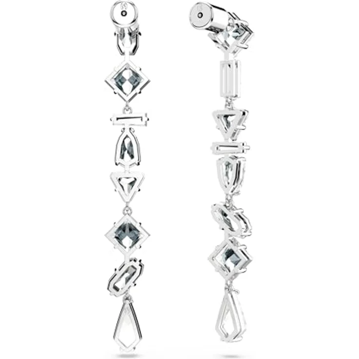 Swarovski Mesmera Drop-Ohrhänger, Weiße Rhodinierte Ohrringe mit Strahlenden Swarovski Kristallen in Kaskadenform – Bild 4