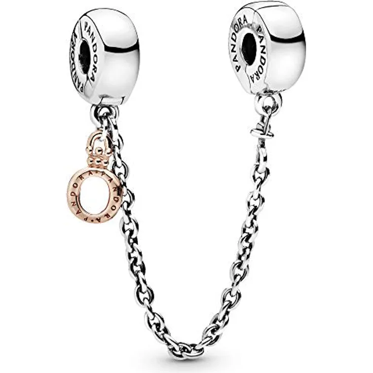 PANDORA ROSE Charm ROSE "Sicherheitskette und baumelnde Krone" mit Bicolor-Design und Silikon-Haftschicht, 788313-05