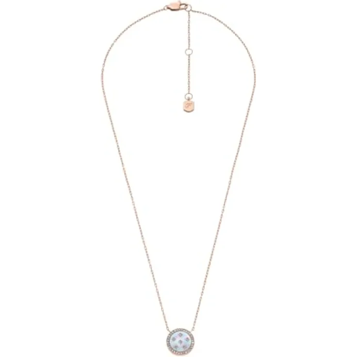 Fossil Merrit Damen Halskette, Roségoldfarbener Edelstahl mit poliertem Finish, 40,6 cm Länge