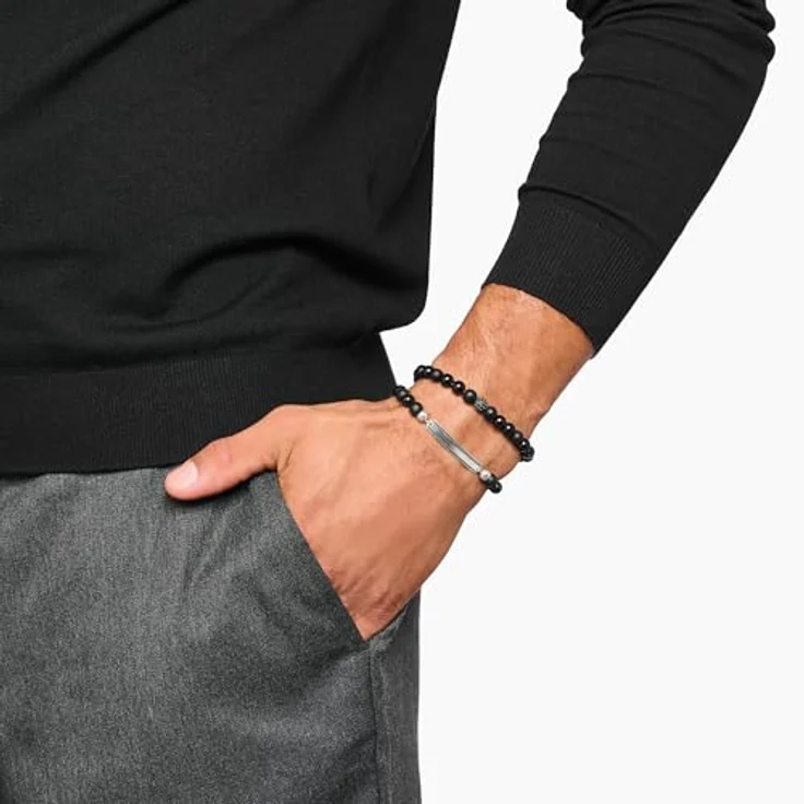 THOMAS SABO Bead-Armband Obsidian, recyceltes 925 Silber, geschwungen – Bild 3