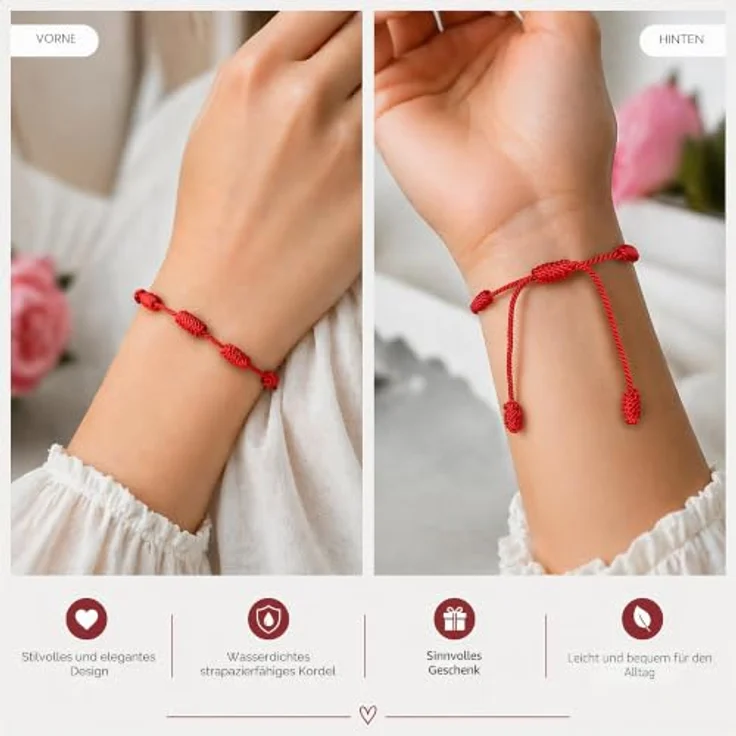 MYSTIC JEWELS by Dalia – Kabbalah Armband mit 7 Knoten aus rotem Draht – verstellbar, Unisex – Schutz vor bösen Augen, Glück – Bild 3