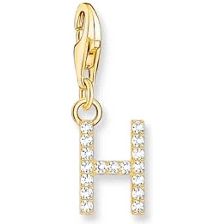 THOMAS SABO Charm-Anhänger Buchstabe H, vergoldet 750 Gelbgold, 925 Sterlingsilber mit weißen Steinen – Bild 1