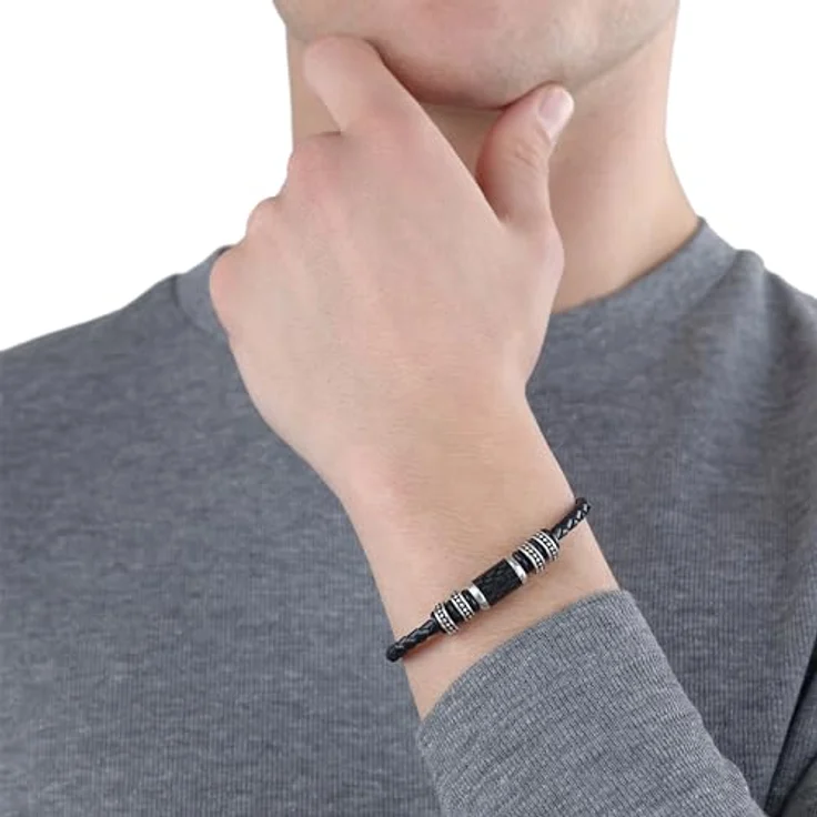 s.Oliver Armband Edelstahl/Leder für Herren, Längenverstellbar 20+2 cm, Inklusive Schmuck Geschenk Box – Bild 2