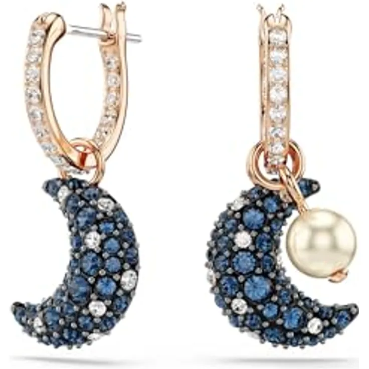 Swarovski Sublima Drop-Ohrhänger, Rosé Vergoldete Ohrringe mit Mond-Motiv und Swarovski Kristallen