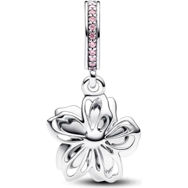 PANDORA Moments Kirschblüten Charm-Anhänger, Sterling Silber mit rosafarbener und weißer Emaille, Zirkonia, kompatibel mit Moments Armbändern, 790667C01 – Bild 2