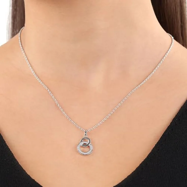 s.Oliver Kette mit Kreis Anhänger, 925 Sterling Silber rhodiniert mit Zirkonia, Längenverstellbar 42-45 cm – Bild 2