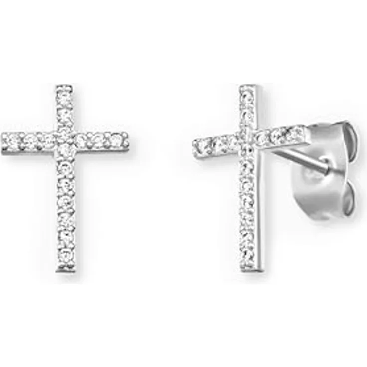 Engelsrufer Damen Kreuz Ohrstecker aus Sterling Silber, 32 weiße Zirkonia Steine, Steckverschluss, nickelfrei