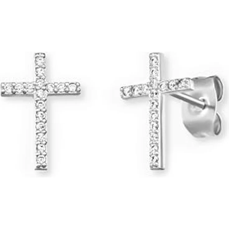 Engelsrufer Damen Kreuz Ohrstecker aus Sterling Silber, 32 weiße Zirkonia Steine, Steckverschluss, nickelfrei – Bild 1