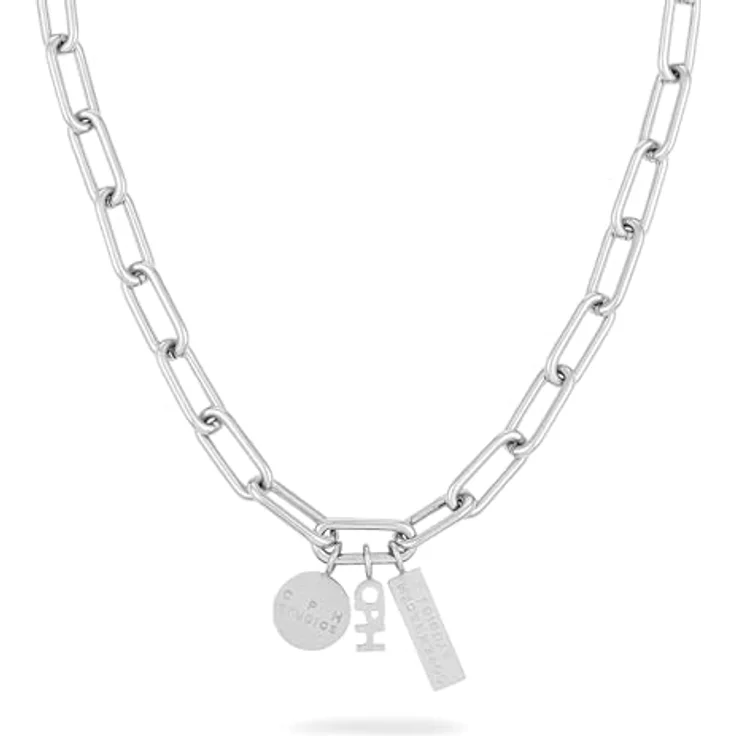 COPENHAGEN STUDIOS Bold Link Necklace, silber, Halskette aus poliertem Edelstahl, verstellbar bis 50 cm, wasserfest & hautfreundlich – Bild 1