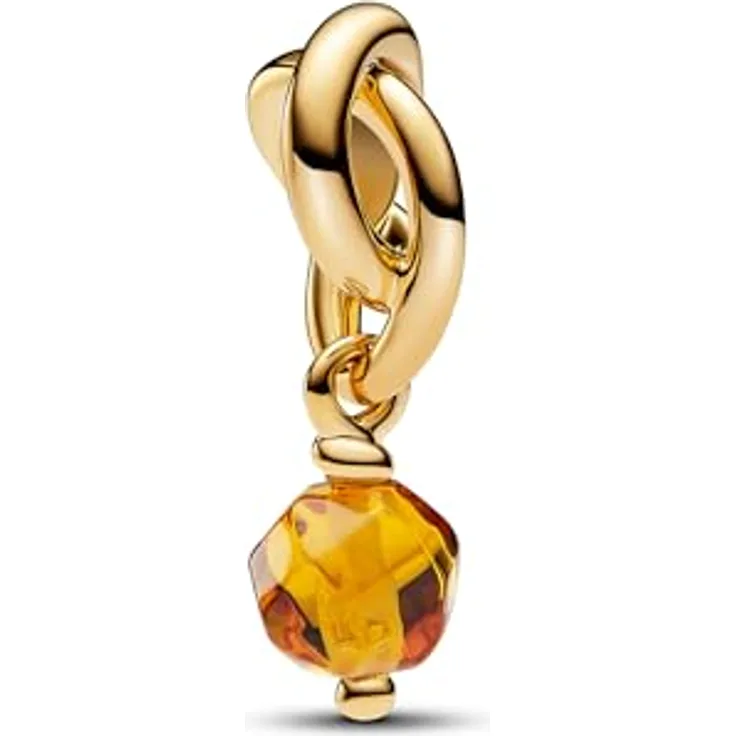 PANDORA Moments Facettierter honiggelber Ewigkeitskreis Charm-Anhänger aus Sterling Silber mit vergoldeter Metalllegierung und künstlichem Kristall, kompatibel mit Moments Armbändern, 763462C11