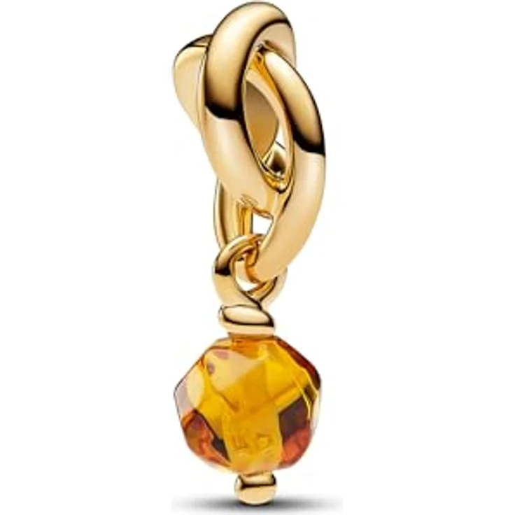 PANDORA Moments Facettierter honiggelber Ewigkeitskreis Charm-Anhänger aus Sterling Silber mit vergoldeter Metalllegierung und künstlichem Kristall, kompatibel mit Moments Armbändern, 763462C11 – Bild 1