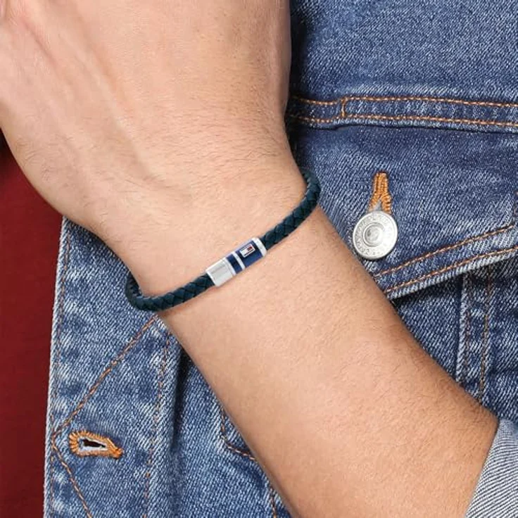 Tommy Hilfiger Jewelry Geflochtenes Lederarmband für Herren, Edelstahlverschluss, 19 cm, marineblau – Bild 3