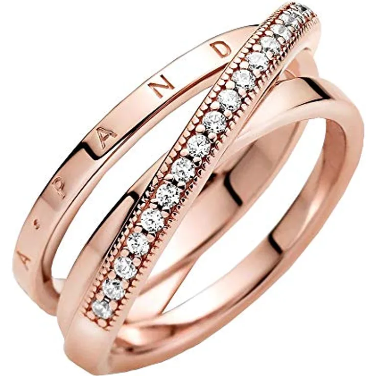 PANDORA Ring durchkreuzendes Dreifachband, rosévergoldet mit Pavé-Cubic Zirkonia, Modell 189057C01-54
