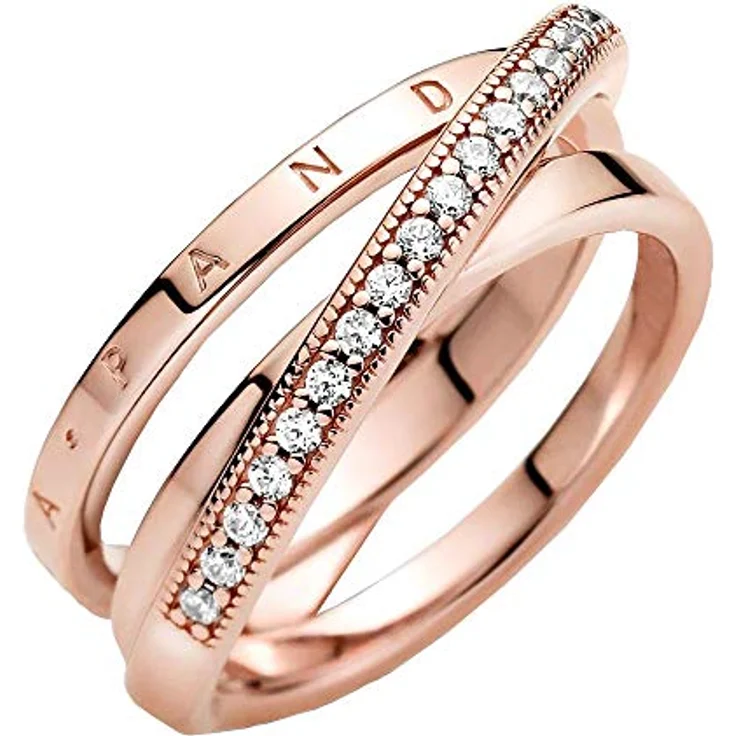 PANDORA Ring durchkreuzendes Dreifachband, rosévergoldet mit Pavé-Cubic Zirkonia, Modell 189057C01-54 – Bild 1