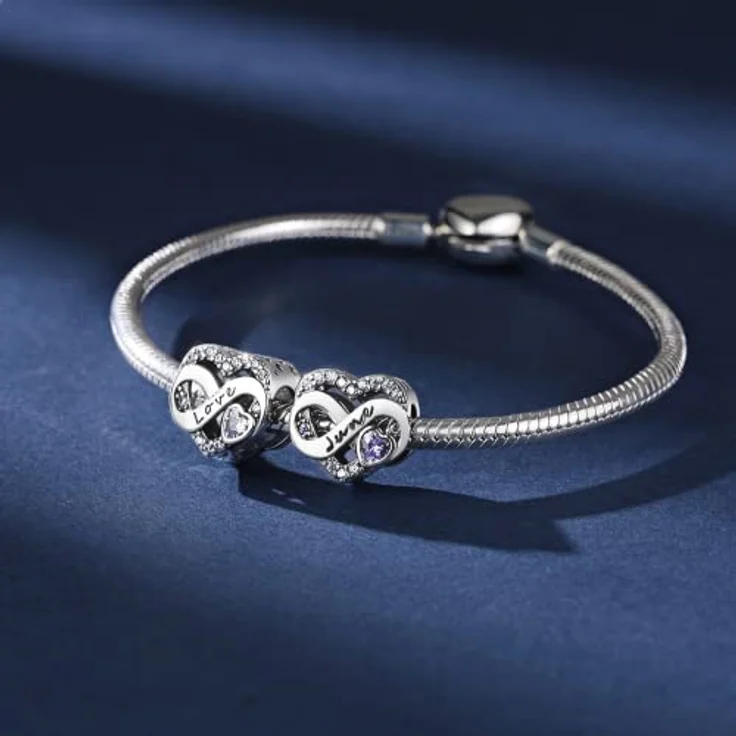 BIZK Damen Juni Geburtsstein Charm Anhänger, 925 Sterling Silber mit lila Zirkon Steinen, passend für Pandora Armbänder, ideales Geschenk für Frauen – Bild 2