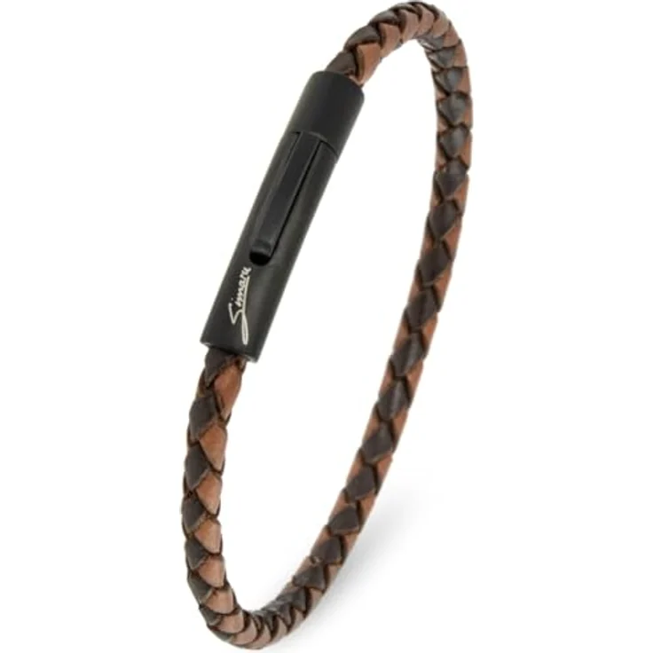 Simaru Lederarmband, 4mm geflochten aus Echtleder, Edelstahl Hakenverschluss, unisex, wasserfest, Braun mix, 21cm (L) – Bild 1