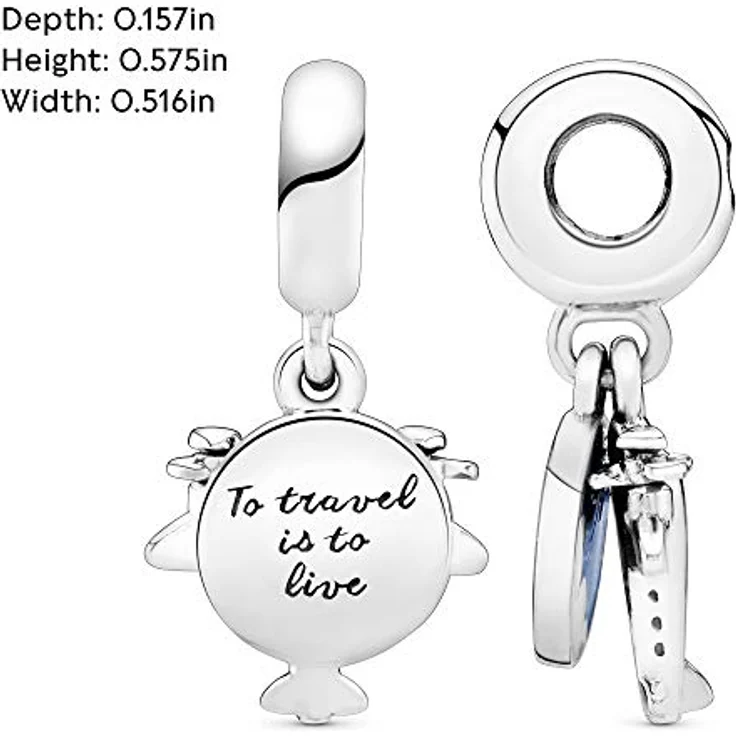 PANDORA Charm Anhänger Flugzeug "Propellerflugzeug" 798027CZ, Sterling-Silber mit blau-glitzernder und weißer Emaille, Gravur "To travel is to live" – Bild 5