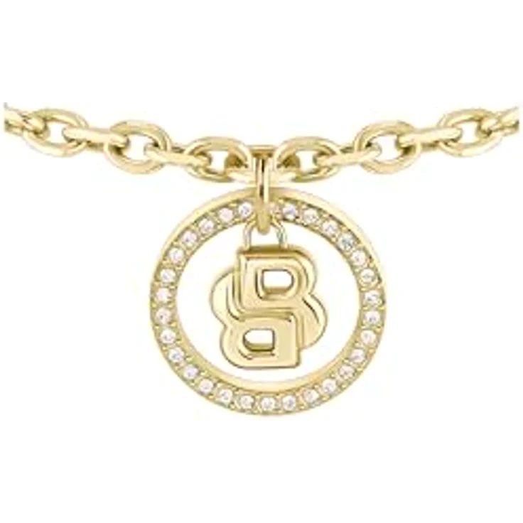 BOSS DOUBLE B DIVINE Damenarmband aus Edelstahl mit Gelbgold-Ionenplattierung und Kristallen, verstellbar - 1580807 – Bild 2