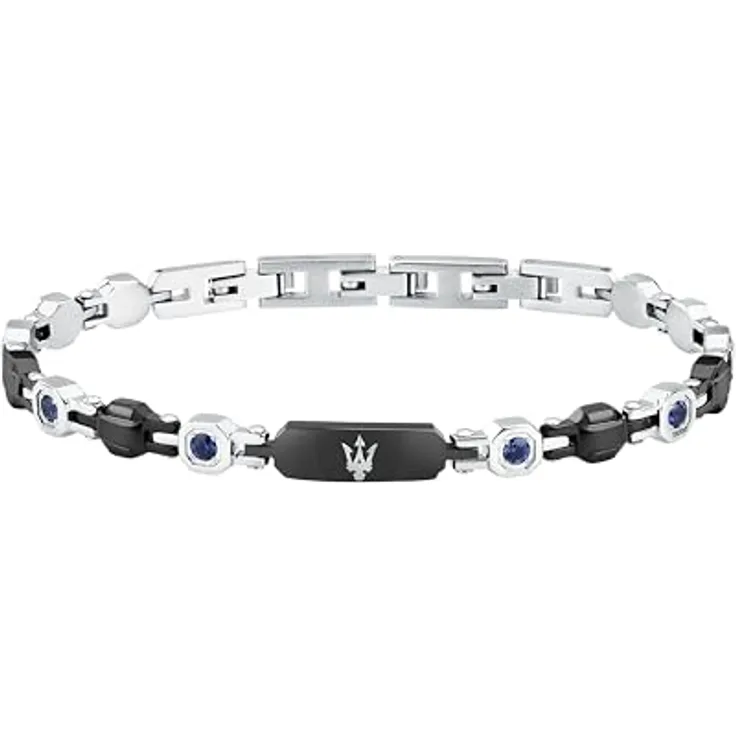 Maserati Herren-Armband Saphir, aus Edelstahl mit blauen Saphiren, 18 + 3,5 cm, verdeckter Verschluss, Kollektion Saphir – JM335AXO09