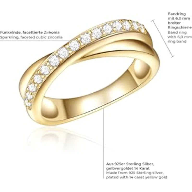 Rafaela Donata Damen Ring Wickelring 925/- Sterling Silber gelbvergoldet mit Zirkonia in Weiß, Bandring, Schmuckbox enthalten – Bild 2