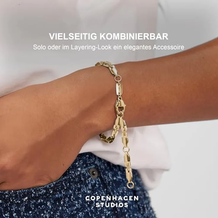 Copenhagen STUDIOS Edgy Bracelet Unisex, gold, Gliederarmband aus 14K vergoldetem Edelstahl, verstellbare Länge, wasserfest & hautfreundlich – Bild 5