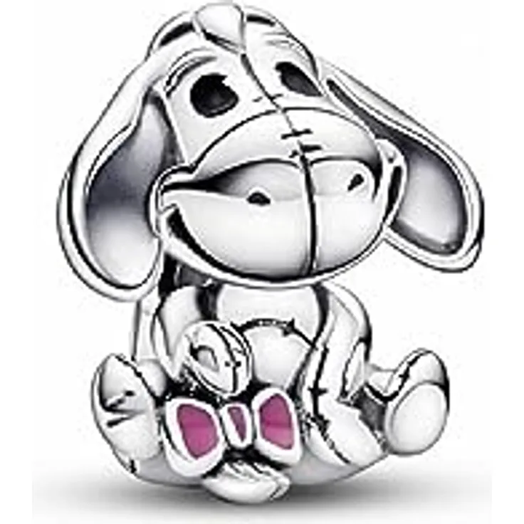 PANDORA Disney Winnie Puuh I-Ah Charm, aus Sterling Silber und Emaille, sitzende Esel-Figur mit lebensechten Ziernähten, kompatibel mit PANDORA Moments Armbändern