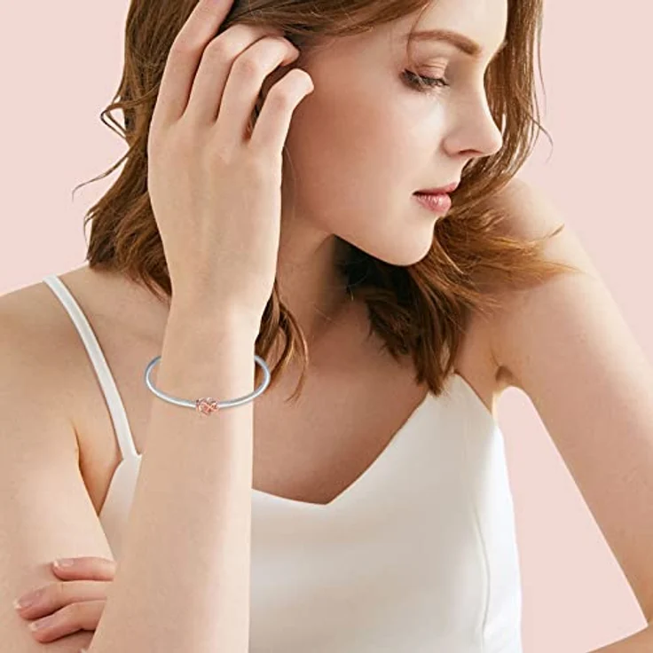 Amuefer Infinity Heart Charm Sparkling Armband, 925 Sterling Silber, Rose Gold mit Cubic Zirkonia Perlen, kompatibel mit europäischen Armbändern – Bild 4