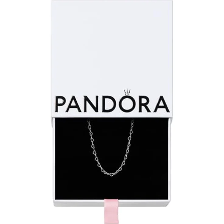 Pandora Moments Halskette ohne Anhänger, Silber 925 mit verbundenen Herzen, 45 cm, verstellbar auf 38 und 42 cm, Karabiner-Verschluss – Bild 1