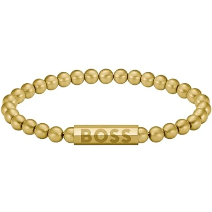 BOSS Jewelry SPHERE Armband für Herren, gelbgoldene Perlen aus gebürstetem Edelstahl, Größe M mit magnetischem Verschluss - 1580666M