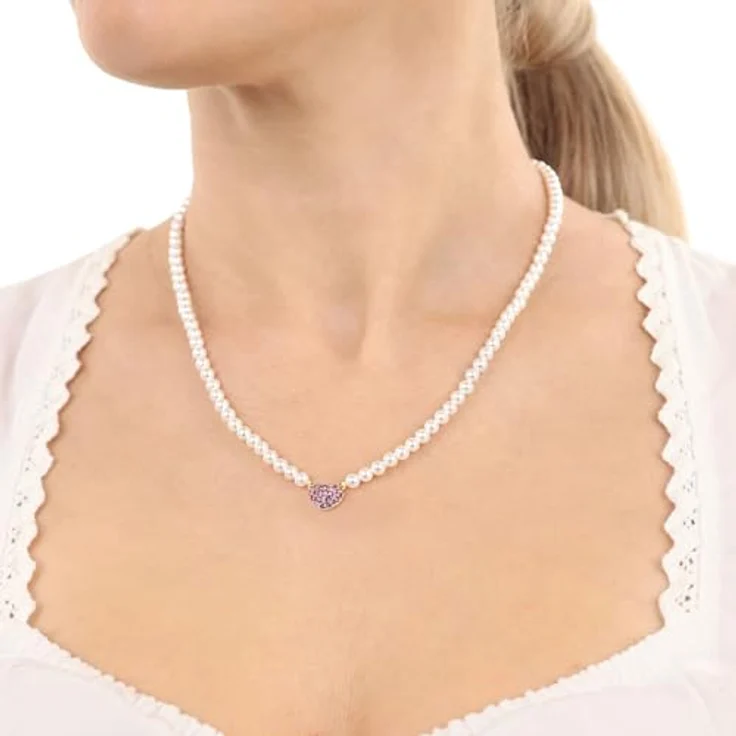 Amor Kette mit Herz-Anhänger, 925 Sterling Silber, mit Muschelkernperle und Kristall, 42+3 cm, in Schmuck Geschenk Box – Bild 4