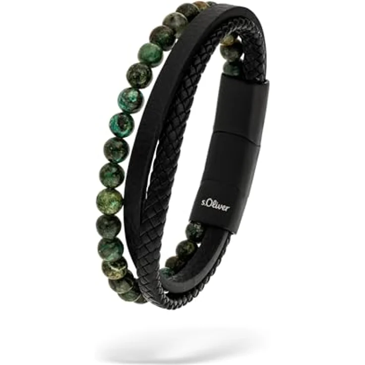 s.Oliver Herren Bracelet, Echtlederarmband in IP Schwarz, verstellbar bis 22 cm, wasserfest & hautfreundlich – Bild 1