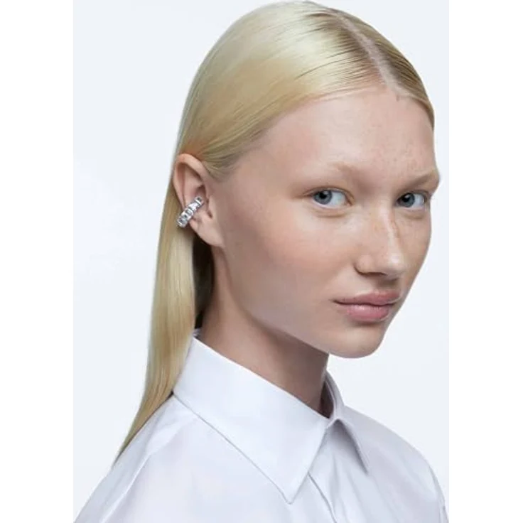 Swarovski Matrix Ohrclips, Kissenschliff, Weiß, rhodiniert, elegante Damen-Ohrringe – Bild 5