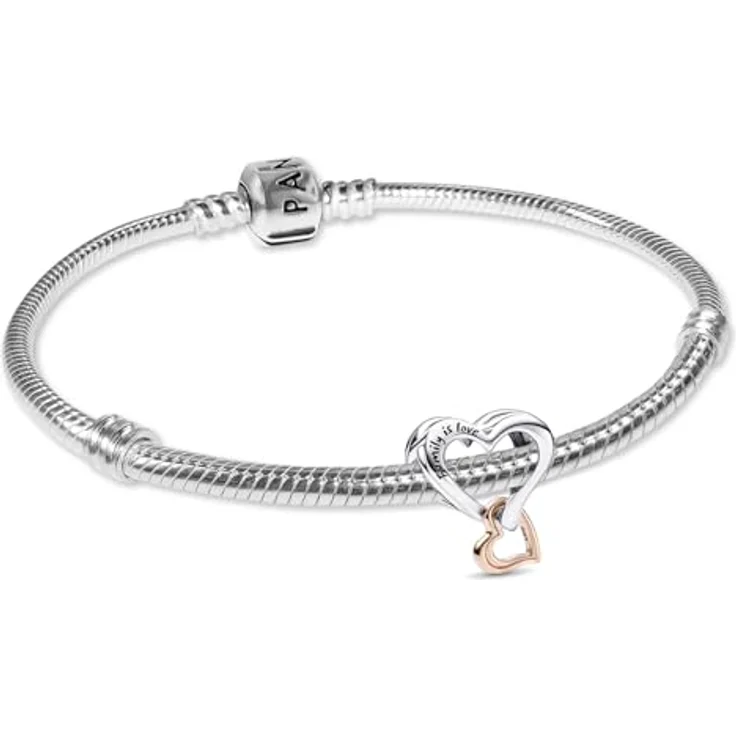 Pandora Charm-Armband Damen Starter-Set mit silbernem Unendlichkeitsherz und roségold plattiertem Herz-Bead, 925 Silber – Bild 1