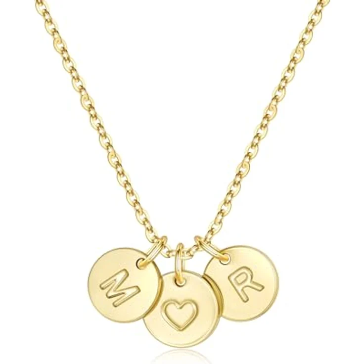TINGN 2 Buchstaben Kette Damen, 14K Gold Vergoldet, Herz und Monogramm R&M, 45 cm+6 cm Verlängerung, hypoallergen, perfekt als Geschenk für Frauen und Mädchen – Bild 1