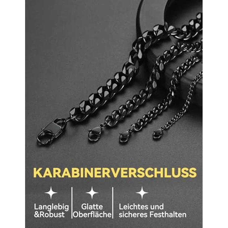 ChainsHouse Panzerkette Halskette, Edelstahl Männer Kette 12mm Glieder, 46cm, schwarz, antiallergen, Hip Hop Halsschmuck – Bild 5