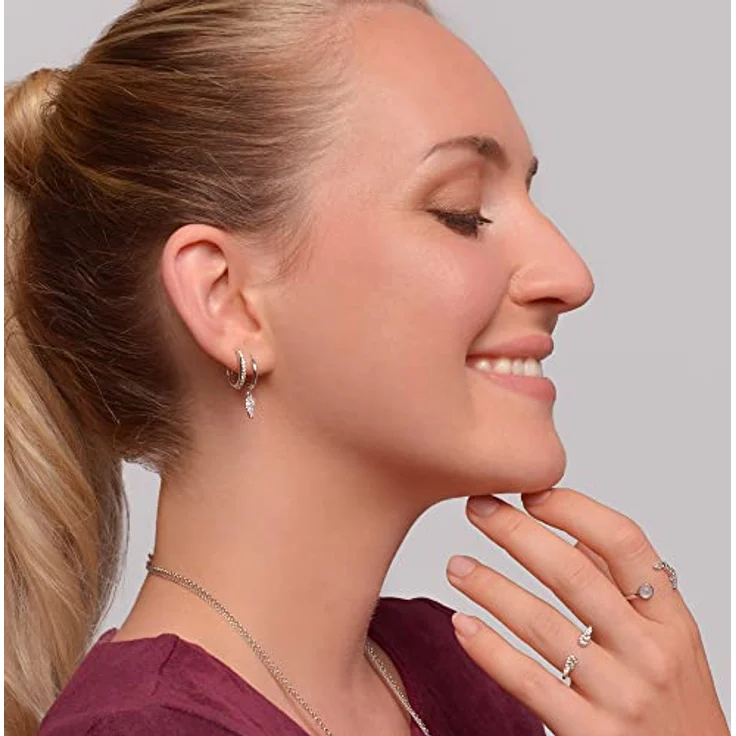 Engelsrufer Damen Creole, Sterling Silber mit beweglichem Flügelchen und Zirkonia Steinen, 23mm, nickelfrei, Clipverschluss – Bild 2