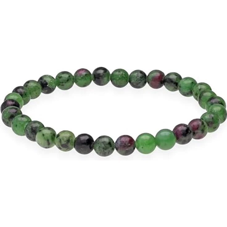 Lebensquelle Plus Kugelarmband | Edelsteinarmband aus Zoisit mit Rubin, 6 mm Perlen, dehnbar, inklusive Edelsteinkarte – Bild 1