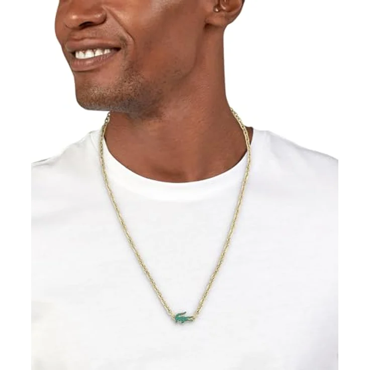 Lacoste ARTHOR Gliederhalskette, Edelstahl in Gelbgold Ionenplattierung, mit grünen Kristallen, UNISEX, 500 mm + 50 mm Verlängerung – Bild 4