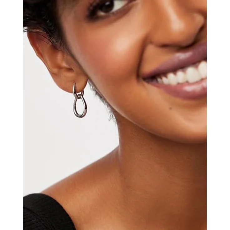 MUMREUES Ohrringe Silber 925, Hängende Creolen mit Zirkonia, Hypoallergenes Design, Wasserfest, Minimalistisch, 14 Karat vergoldet, Damen Schmuck – Bild 3