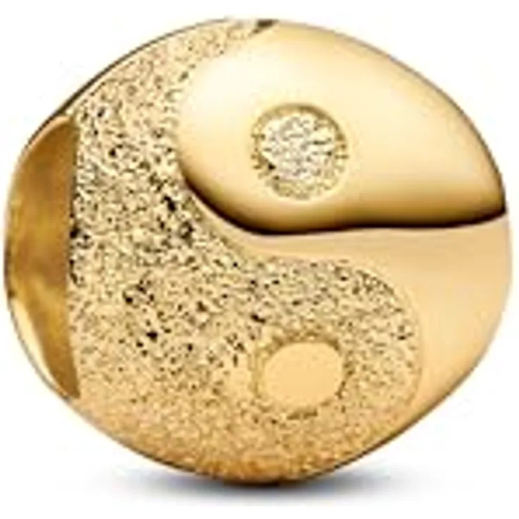 PANDORA Moments Yin und Yang Mini-Charm, strukturiert aus Sterling Silber mit 14k vergoldeter Metalllegierung, kompatibel mit Moments, 764045C00