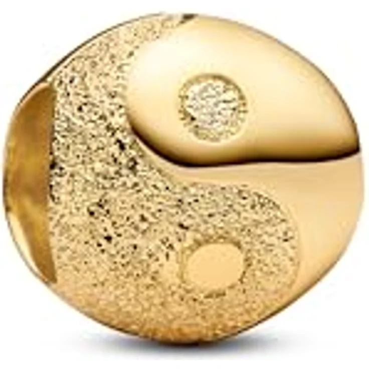 PANDORA Moments Yin und Yang Mini-Charm, strukturiert aus Sterling Silber mit 14k vergoldeter Metalllegierung, kompatibel mit Moments, 764045C00 – Bild 1