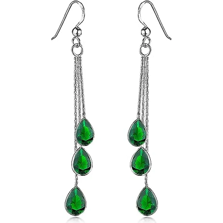 Materia Damen Ohrhänger Silber 925 mit grünen Zirkonia, 64 mm lang, Fischhakenverschluss – Bild 1