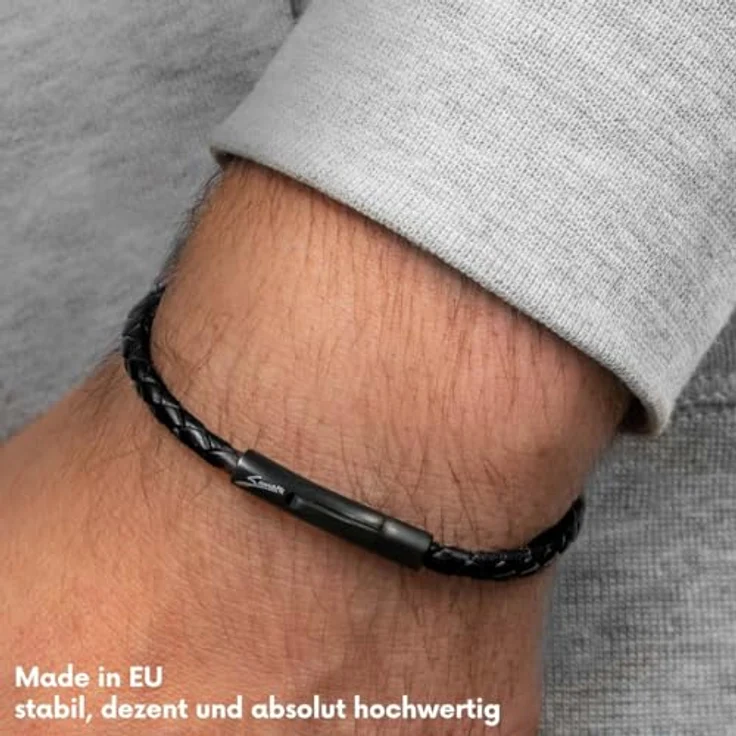 Simaru Lederarmband, 4mm geflochten aus Echtleder mit Edelstahl Hakenverschluss, Schwarz, 20cm (M), wasserfest, unisex, Premium-Qualität Made in Germany – Bild 4