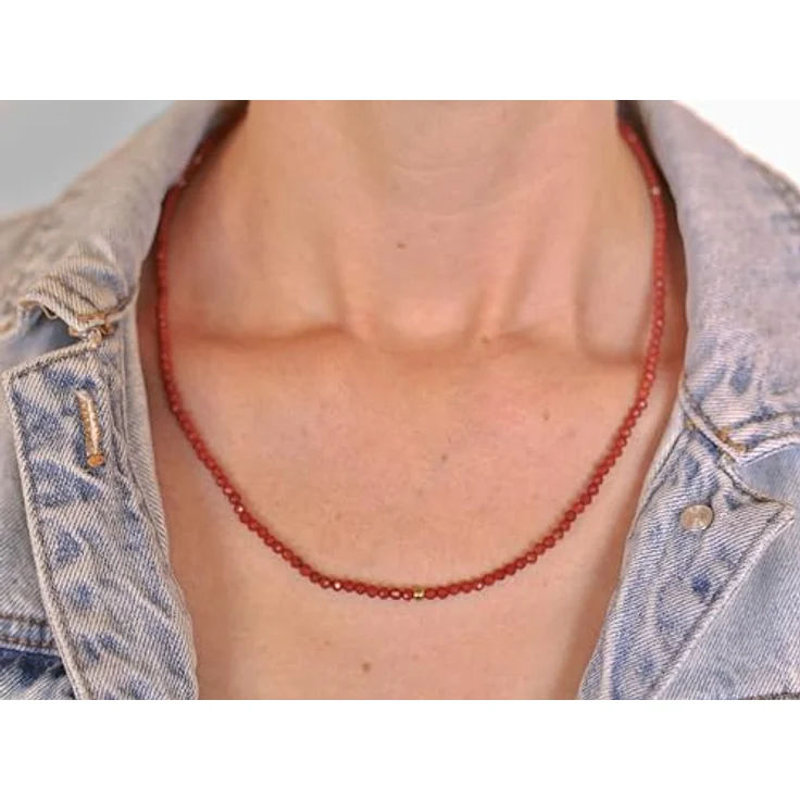 BERGERLIN Jaspis Halskette rot, facettierte Perlen mit vergoldeter Perle und Verschluss, Größe M-L – Bild 5