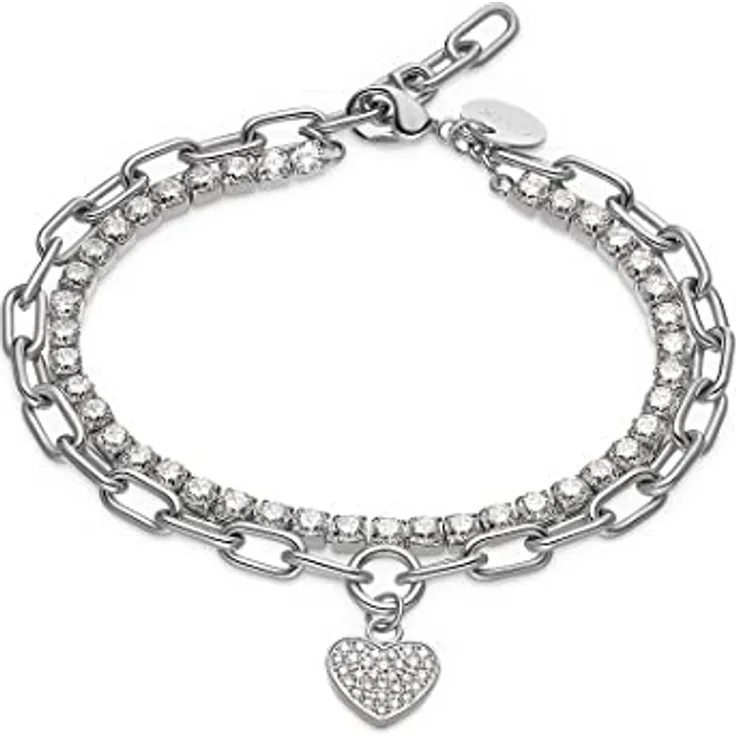 Guido Maria Kretschmer Armband 87943216, Edelstahlarmband mit 71 Zirkonia, weiß, Karabinerverschluss, 21 cm Länge, 4 mm Stärke