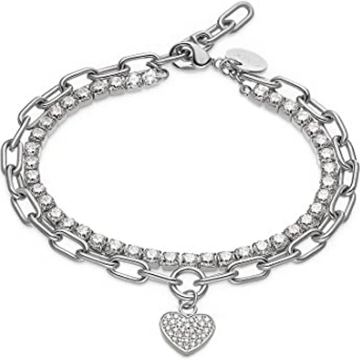 Guido Maria Kretschmer Armband 87943216, Edelstahlarmband mit 71 Zirkonia, weiß, Karabinerverschluss, 21 cm Länge, 4 mm Stärke – Bild 1