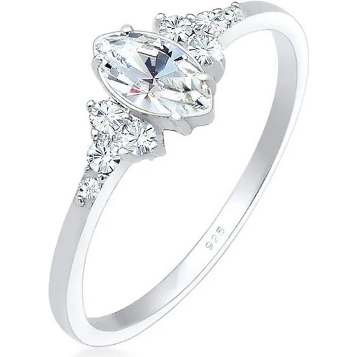 Elli Verlobungsring Marquise Design, 925 Silber mit Swarovski® Kristallen, handgefertigt