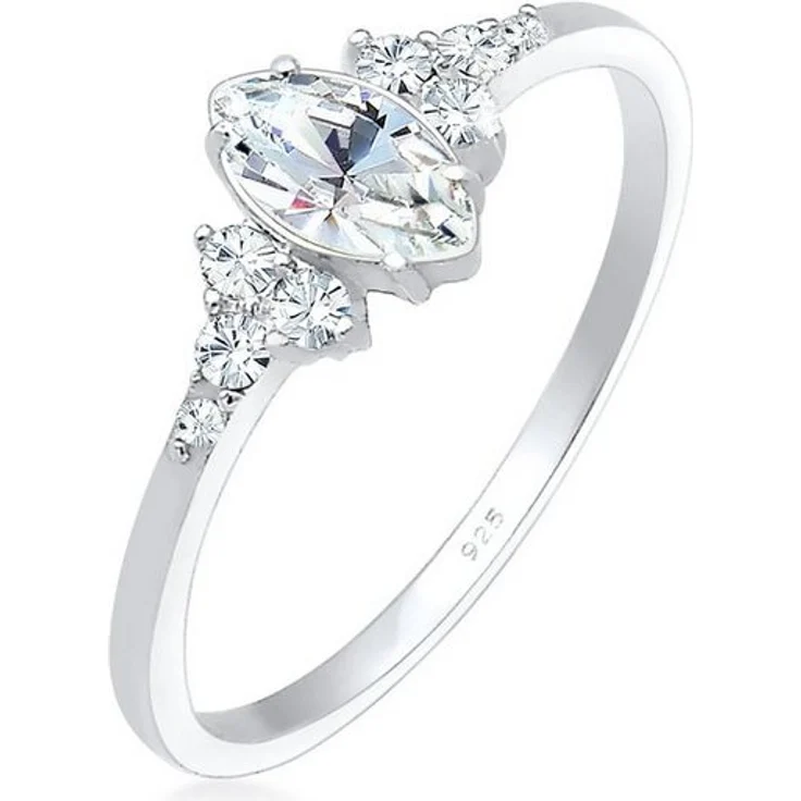 Elli Verlobungsring Marquise Design, 925 Silber mit Swarovski® Kristallen, handgefertigt