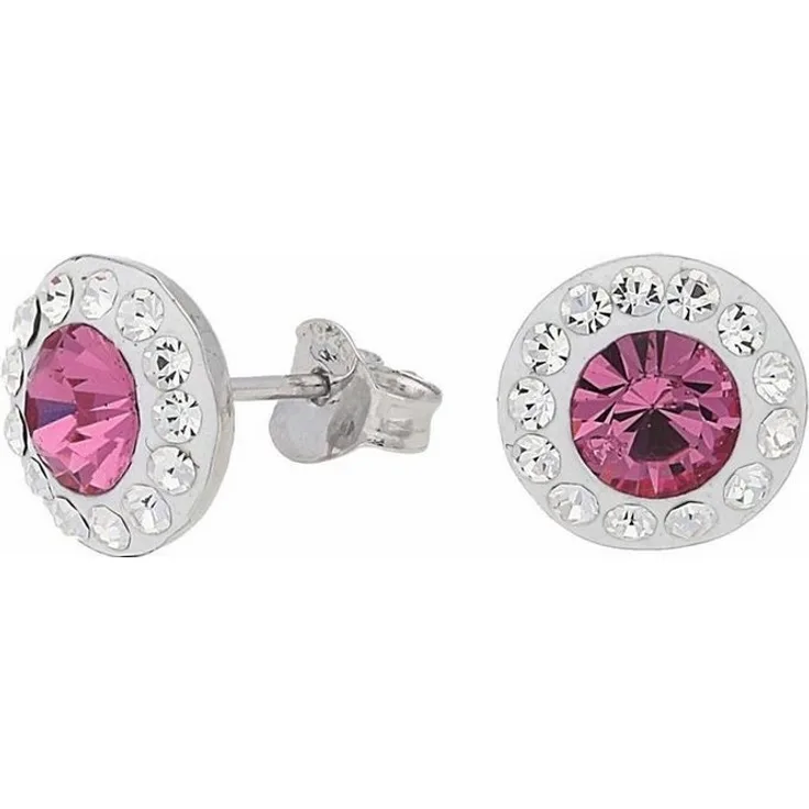 Firetti Paar Ohrstecker, Silber 925 mit pink und weißen Kristallen, eleganter Ohrschmuck